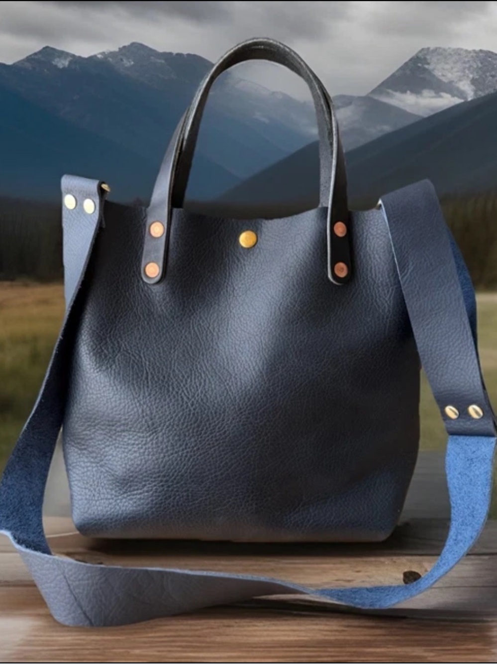 NEW KMM & Co. Navy Kodiak Mini Tote Leather Bag Purse
